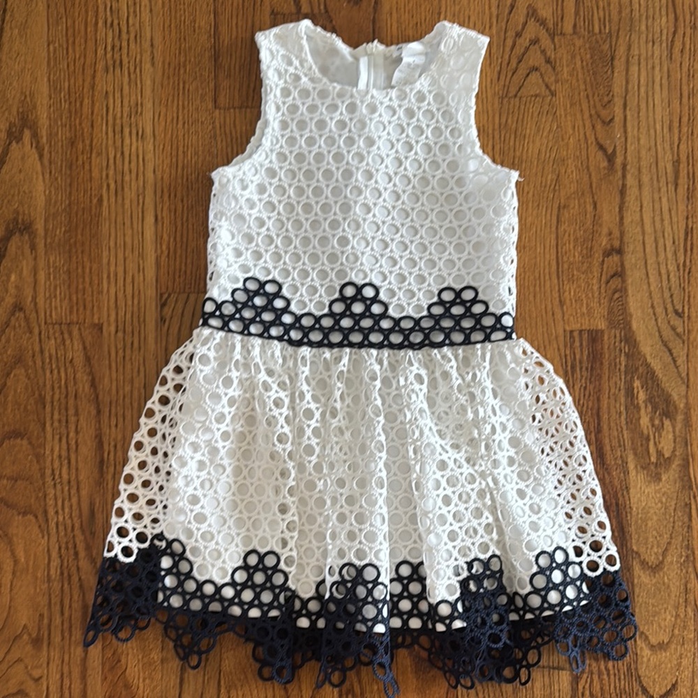 Elegant White and Navy Kids Dress